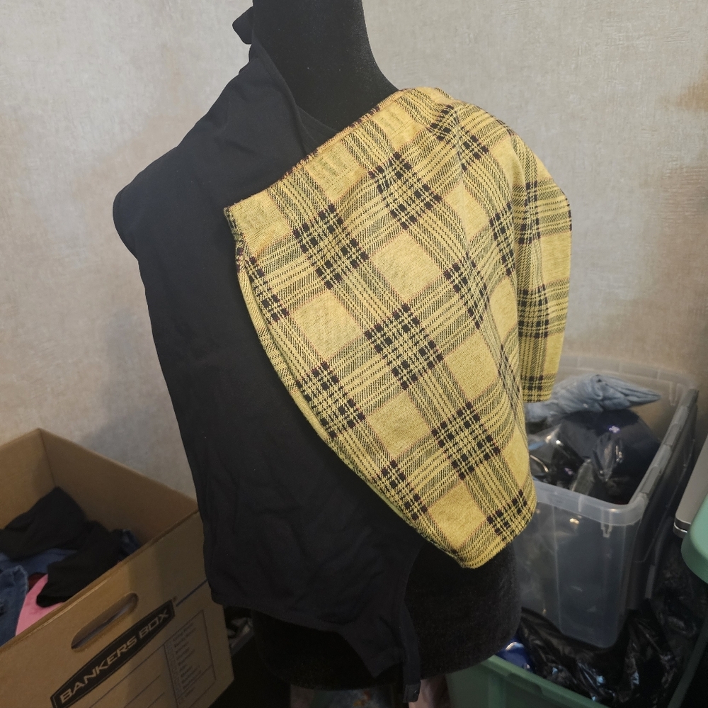 Popular 21 Yellow Plaid and Black Mini With Black Body Suit